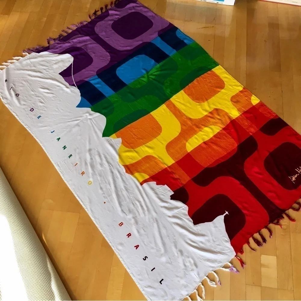 Colorful, Rainbow, Art Deco, Pashmina Style Fringe Wrap Scarf from Brazil